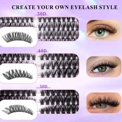 10 Styles Lash Clusters Kit DIY Lash Extension Kit – Fluffy D Curl Cluster Lashes for Salon-Style Volume at Home