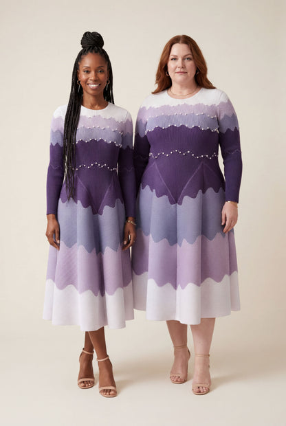 EGRM Elegant Beaded Pleated Maxi Dress – Color Block Long Sleeve Evening Gown