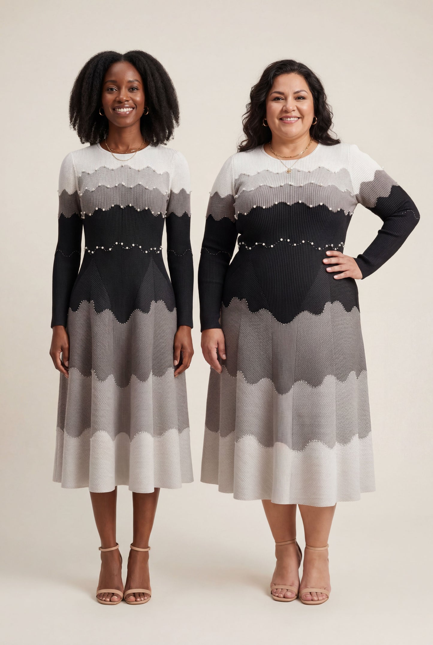 EGRM Elegant Beaded Pleated Maxi Dress – Color Block Long Sleeve Evening Gown