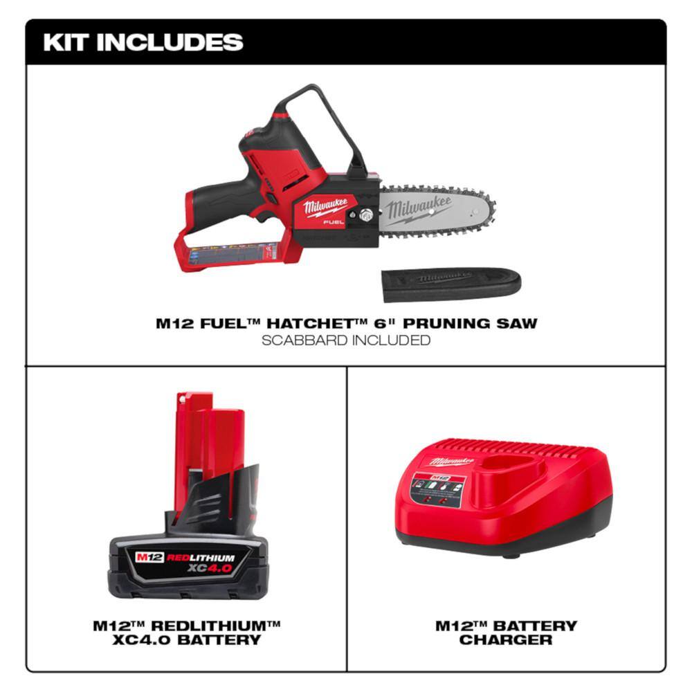 M12 FUEL 12V Lithium-Ion Brushless Battery 6 in. HATCHET Pruning Saw Kit with 4.0 Ah Battery and Charger