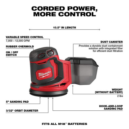 M18 18V Lithium-Ion Cordless 5 in. Random Orbit Sander with (2) M18 5.0Ah Batteries