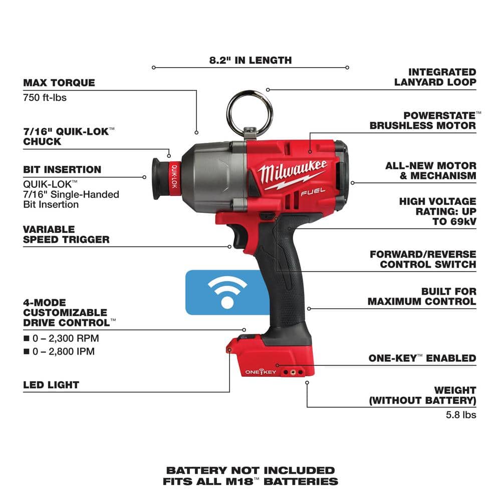 M18 FUEL ONE-KEY 18V Lithium-Ion Brushless Cordless 7/16 in. High Torque Impact Wrench (Tool-Only)
