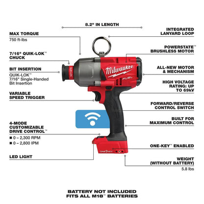 M18 FUEL ONE-KEY 18V Lithium-Ion Brushless Cordless 7/16 in. High Torque Impact Wrench (Tool-Only)