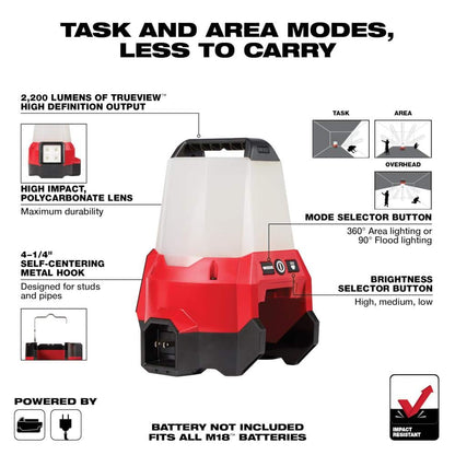 M18 18-Volt 2200 Lumens Cordless Radius LED Compact Site Light with Flood Mode (Tool-Only)