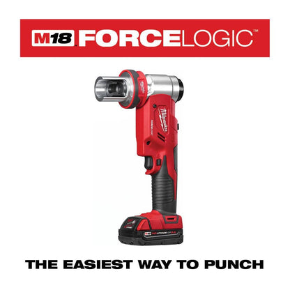 M18 18V Lithium-Ion Cordless FORCE LOGIC 6 Ton Knockout Tool 1/2 in. to 2 in. Kit w/(1) 2.0 Ah Battery, Die Set