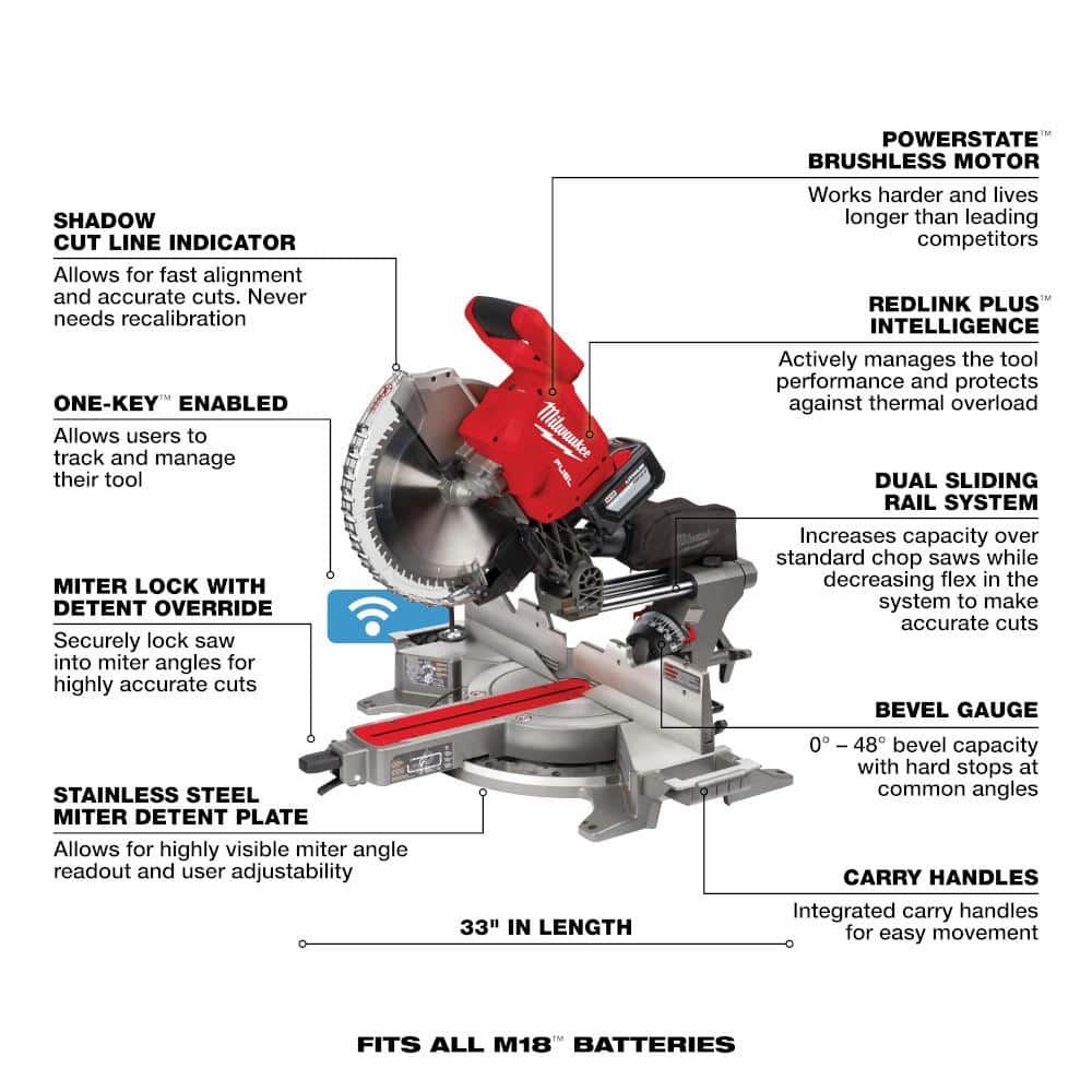 M18 FUEL 18V Lithium-Ion Brushless 12 in. Cordless Dual Bevel Sliding Compound Miter Saw with 8-1/4 in. Table Saw