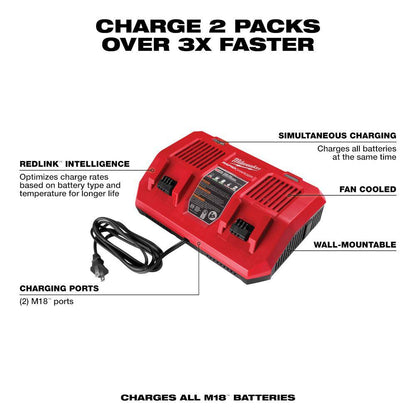 M18 18V Lithium-Ion Dual Bay Rapid Battery Charger w/ (2) 8Ah HIGH OUTPUT Batteries
