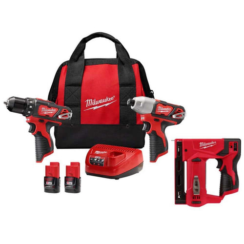 M12 12-Volt Lithium-Ion Cordless 2-Tool Combo Kit with M12 12-Volt Lithium-Ion Cordless 3/8 in. Crown Stapler