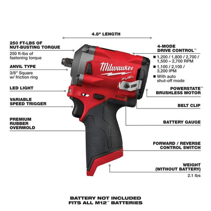 M12 FUEL 12-Volt Lithium-Ion Brushless Cordless Hammer Drill and Impact Driver Combo Kit (2-Tool) with Impact Wrench