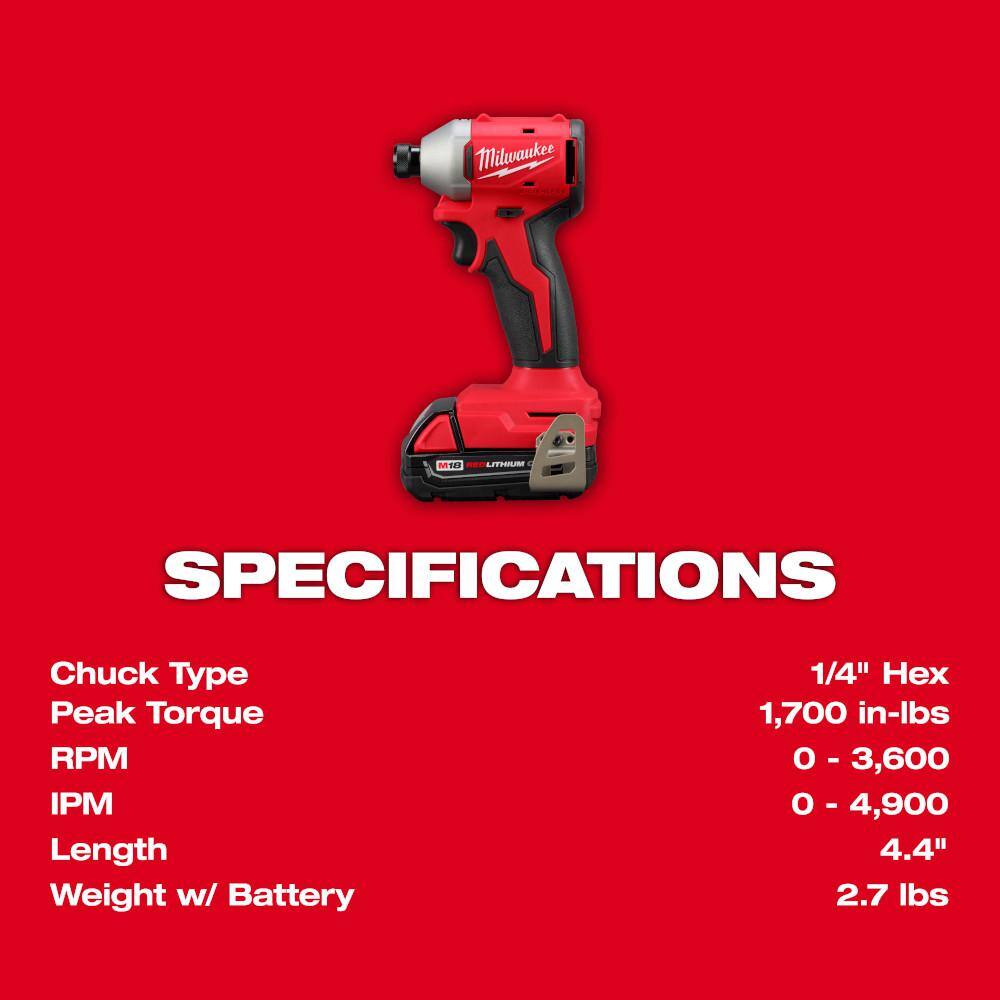 M18 18V Lithium-Ion Brushless Cordless Compact Drill/Impact Combo Kit (2-Tool) w/(2) 2.0 Ah Batteries w/5.0 Ah Battery