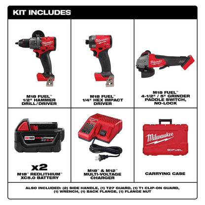 M18 FUEL 18-Volt Lithium-Ion Brushless Cordless Combo Kit 2-Tool with 2 Batteries Charger 4-1/2in. to 5in. Grinder