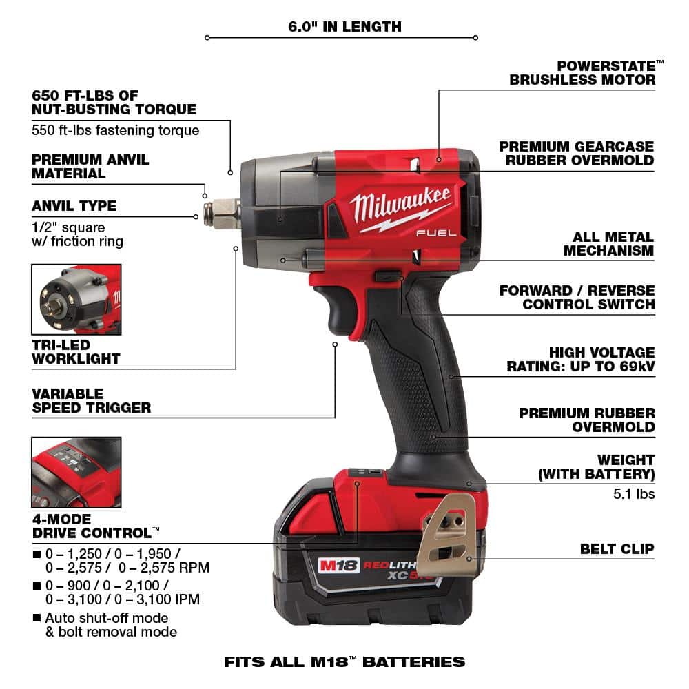 M18 FUEL 18V Lithium-Ion Brushless Cordless Combo Kit W/(2) 5.0Ah Batteries, Charger & (2) Tool Bags (10-Tool)