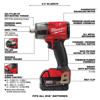 M18 FUEL 18V Lithium-Ion Brushless Cordless Combo Kit with (2) 1/2 in. Impact Wrenches w/Friction Ring (9-Tool)