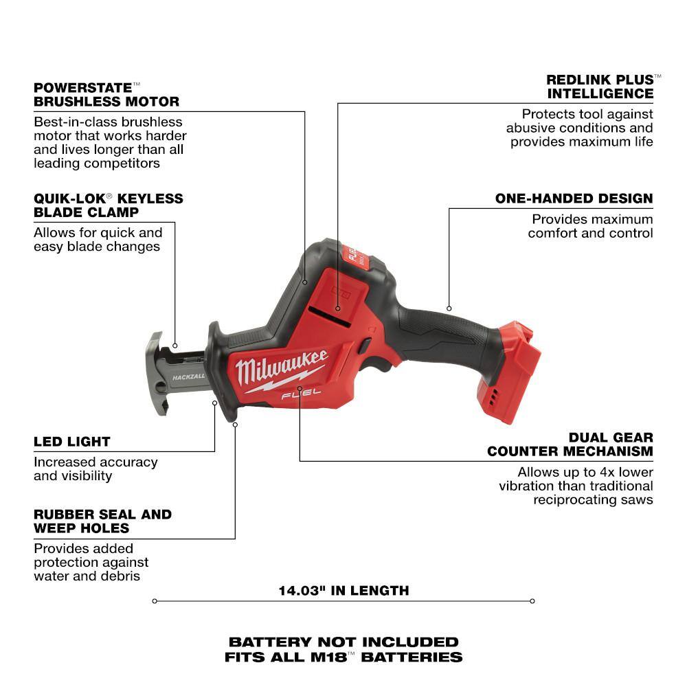 M18 FUEL 18-Volt Lithium-Ion Brushless Cordless HACKZALL Reciprocating Saw with (2) M18 5.0Ah Batteries