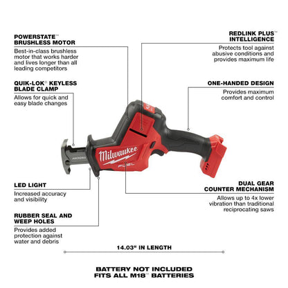 M18 FUEL 18-Volt Lithium-Ion Brushless Cordless HACKZALL Reciprocating Saw with (2) M18 5.0Ah Batteries