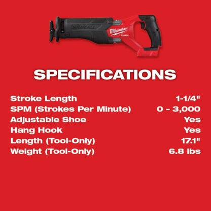 M18 FUEL 18-V Lithium-Ion Brushless Cordless Sawzall Reciprocating Saw Kit with (1) FORGE 6.0Ah Battery
