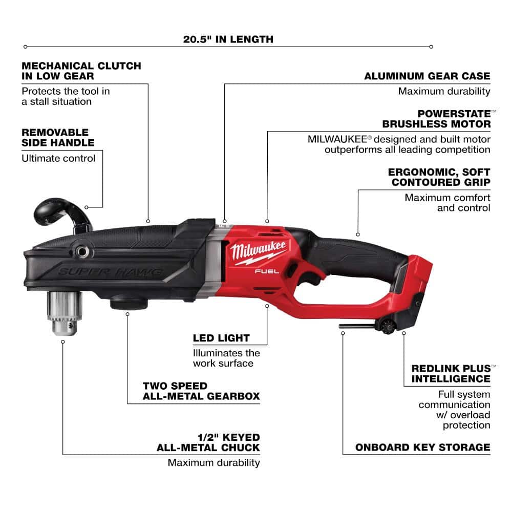 M18 FUEL 18V Lithium-Ion Brushless Cordless GEN 2 SUPER HAWG 1/2 in. Right Angle Drill (Tool-Only)