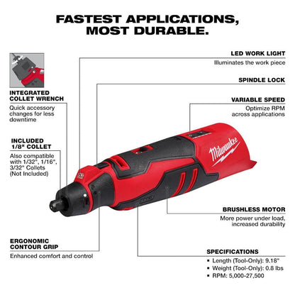 M12 12V Lithium-Ion Cordless Brushless Rotary Tool with (1) 2.0 Ah Battery Pack and Charger