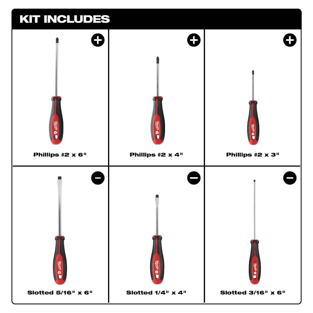 Phillips/Slotted Flat Head Hex Drive Screwdriver Set with Tri-Lobe Handle (6-Piece)
