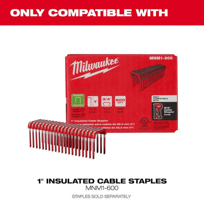 M12 12 Volt Lithium Ion Cordless Cable Stapler w/1 in. Insulated Cable Staples 600 Per Box (2-Pack)