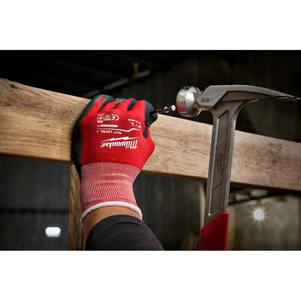 Large Red Nitrile Level 1 Cut Resistant Dipped Work Gloves