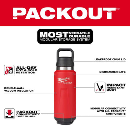PACKOUT Red 36 oz. Insulated Bottle with Chug Lid